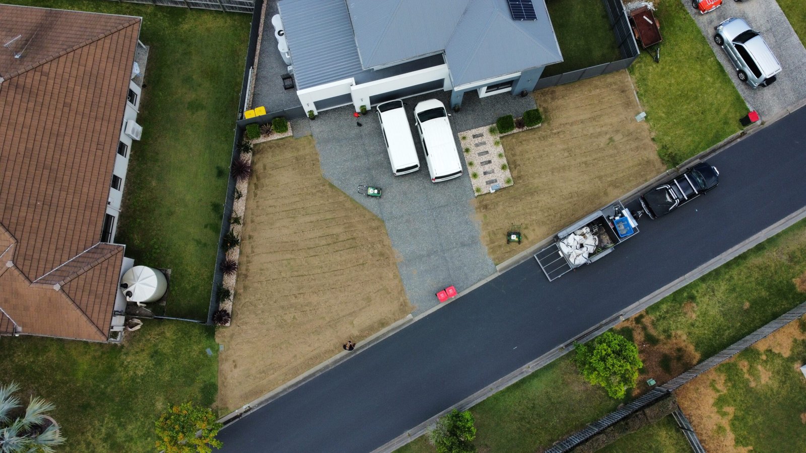 Aerial view of a Brisbane Northside lawn renovation project